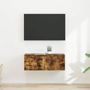 vidaXL Meuble TV mural 2 pcs Chêne fumé 60 x 31 x 29.5 cm pas cher