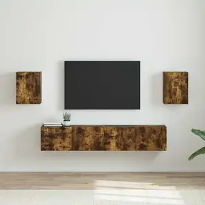 vidaXL Meuble TV mural Montage mural 2 pcs Chêne fumé 30 x 31 x 40 cm pas cher