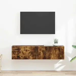 vidaXL Meuble TV mural 2 pcs Chêne fumé 60 x 31 x 29.5 cm pas cher