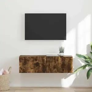 vidaXL Meuble TV mural Chêne fumé 60 x 31 x 29.5 cm Bois d'ingénierie pas cher
