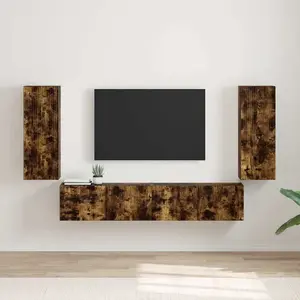 vidaXL Meuble TV mural Montage mural 2 pcs Chêne fumé 30 x 31 x 80 cm pas cher