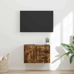 vidaXL Meuble TV mural Chêne fumé 59,5 x 31 x 40 cm Bois d'ingénierie pas cher