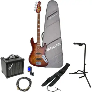 Mooer MBJ420 Red Burst elektrische basgitaar starterset pas cher