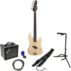 Slick Guitars SLPB Vintage Cream elektrische basgitaar starterset pas cher