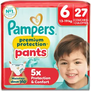 Pampers couches premium protection pants T6 13-19 kg 27 couches pas cher