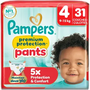 Pampers couches premium protection pants T4 9-15 kg 31 couches pas cher