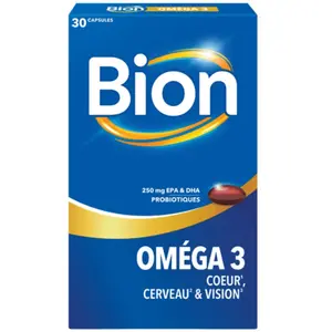 Bion Oméga 3 capsule avec EPA DHA et probiotiques 30 capsules, 1 mois de prise pas cher