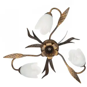 ONLI Forgiata - Plafonnier 3 lumières, verre mat blanc, métal marron p...Vendu parrakuten
