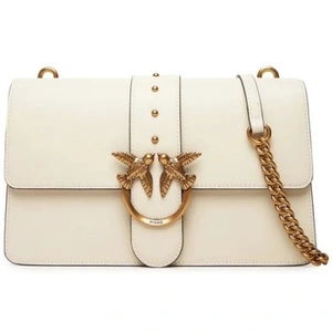 PINKO Sac à épaule bandoulière crème pour femme - Love One Classic ST. CL. M Bianco Seta - Antique Gold 316806