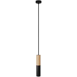Creative Cables Lampe Suspendue Avec Câble Textile Et Double Abat-jour Tubulaire E14 En Bois Et Métal pas cher