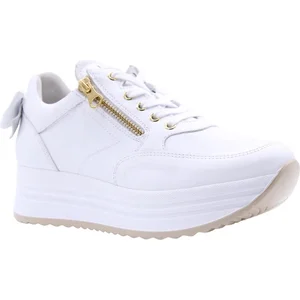 Baskets en cuir pour femme - NeroGiardini - Blanc - Lacets - Plat pas cher