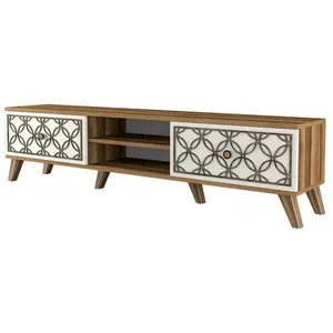 Meuble TV Dpietr - Dmora - Mélamine - Noyer Blanc 180x42h44 cm pas cher