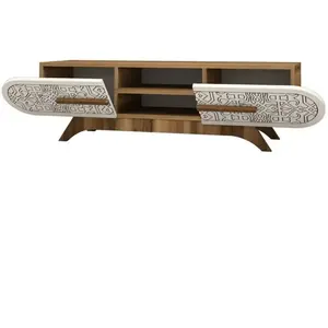 Meuble TV Desposit - Dmora - Mélamine - Noyer, Blanc 145x42h37 cm pas cher