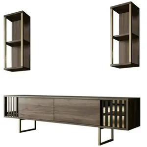 Meuble TV Dliveran - Dmora - Mélamine - Noyer, Noir 180x37h48 cm pas cher