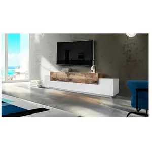 Meuble TV de salon - DMORA - 3 portes et étagères - Blanc brillant et ...Vendu parcdiscount