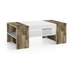 Table basse - DMORA - Made in Italy - 110x60h40 cm - Blanc brillant et érable pas cher