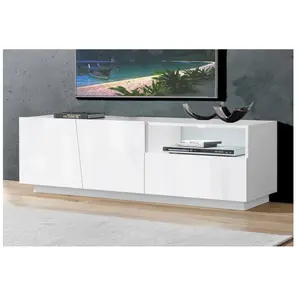 Meuble TV de salon - DMORA - 2 portes - 1 tiroir - Blanc brillant pas cher