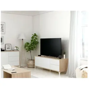 Meuble TV de salon - DMORA - Chêne et blanc - 2 portes - 2 tiroirs pas cher