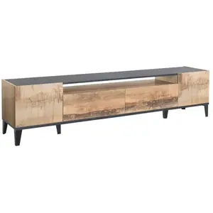 Dmora - Meuble TV Raffaele, Buffet bas de salon avec 2 portes, base meuble TV, 100% Made in Italy, cm 200x40h47, Ardoise et Érable pas cher