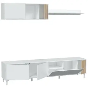 Dmora - Meuble haut Banari 200x40xh45 cm Blanc Chêne Panneau effet bois pas cher