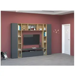 Meuble Mural Ddragon - Dmora - Effet Bois - Anthracite, Chêne 270x35h2...