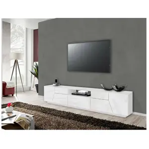 Meuble TV de salon - DMORA - Géométrique - Blanc brillantVendu parcdiscount