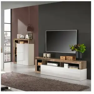 Dmora Meuble TV de salon cm 184x42h58 couleur blanc brillant et poire pas cher