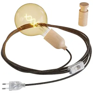 Creative Cables Câble Serpent Avec Support De Lampe En Boisprise Et Interrupteur Avec Presse-étoupes De Câble En Bois Rolé-avec Bulb pas cher