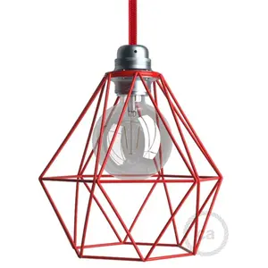 creative cables Cage abat-jour Diamond en métal avec culot E27 - RougeVendu parbricoinn