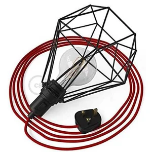 Creative Cables Serpent De Table E27 Noir Avec Abat-jour Diamant Noir Avec écrou à Anneau Et Serre-câble Cylindrique Noirfiche Anglais 3 M pas cher