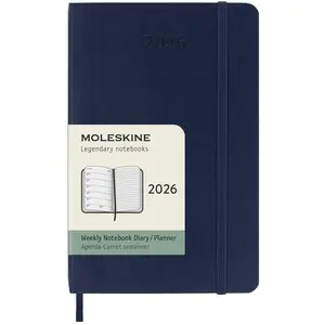 Moleskine 12 Monate Wochen Notizkalender 2026, Pocket/A6, 1 Wo = 1 Seite, rechts linierte Seite, Weicher Einband, Saphir pas cher