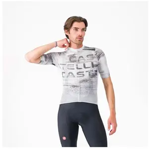 Castelli, Hommes, Maillot de cyclisme, Stratus Logo Jersey (M), Gris, Blanc, M pas cher