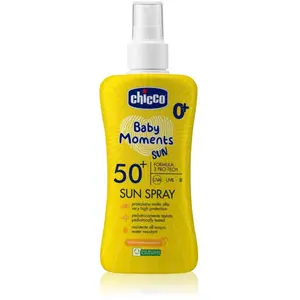 Chicco Lait Spray SPF 50 + à excellente protection pour la peau sensible de bébé, protège des rayons solaires, hydratant, 150 ml pas cher