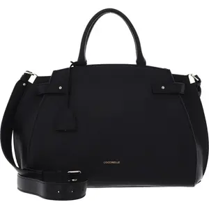 COCCINELLE Leren Handtas Schoudertas Kliche Handbag Grained Leather Noir Zwart
