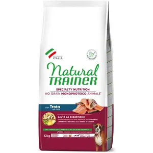 Natural Trainer Sans céréales Adulte Medium et Maxi à la truite - 12 kg pas cher
