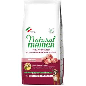 12 kg Natural Trainer No Grain Adult Medium & Maxi au porc croquettes pour chien pas cher