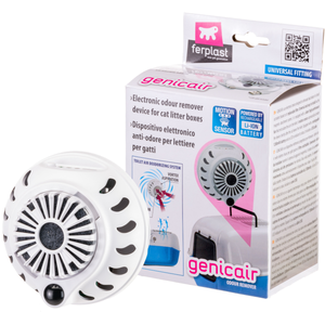 Comparateur de prix : Ferplast Anti-odeur électronique pour litière pour chat GENICAIR, neutralise définitivement les mauvaises odeurs, fixation par aimant, ventilateur silencieux, câble USB et filtre anti-odeurs inclus