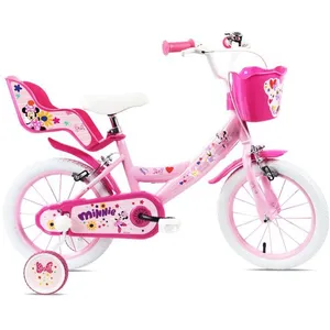Vélo Enfant - 14 Pouces - 4 à 5 ans - Minnie Mouse - Roulettes stabilisatrices - Panier - Rose pas cher