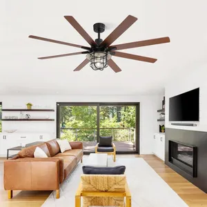 TANANT Ventilateur plafond industriel 168 cm Moteur DC silencieux, lumière E27 verre métal dimmable 3000K, mémoire, minuterie 1/4/8 h, 6 vitesses Noir pas cher