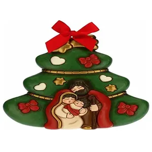 THUN - Formella Arbre de Noël avec Sainte Famille - Décorations de Noël Maison - Grand Format - Céramique - 25,1 x 4,3 x 25,4 h cm pas cher