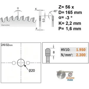 CMT - 281.166.56H lame circulaire hw 165X2.2/1.6X20 Z56 tcg -3°NEG