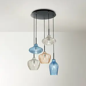Fabas Luce, Suspension, Suspension Olbia E27 Ø500mm ambre 5x40W pas cher