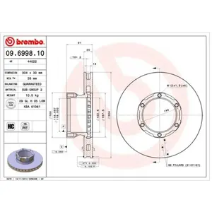 Remschijf voor 09699810 Brembo