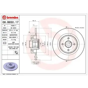 Remschijf 08B65017 Brembo