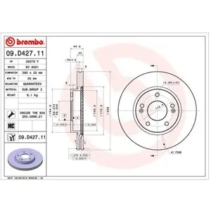 Brembo Disques de frein avant ventilés - 2 x Ø 280 mm - 09.D427.11 pas cher