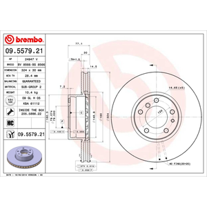 Comparateur de prix : Brembo 09.5579.21 - Disque du Frein Avant avec revêtement anti-corrosi...