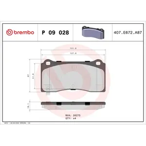 Remblokkenset schijfrem P09028 Brembo pas cher