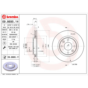 2 disques de frein brembo 09.8695.14 pas cher