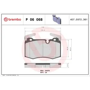 Comparateur de prix : BREMBO Plaquettes de frein X4 pour MINI: MINI (Ref: P 06 068)