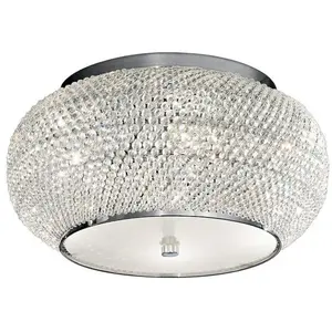 Comparateur de prix : Ideal Lux Pasha' - Plafonnier À 6 Ampoules Au Chrome, Cristal, E14
